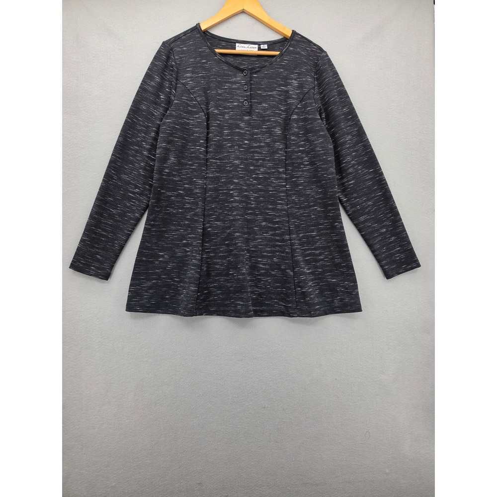 Linea Leisure Louis Dell'Olio Space Dye Henley Top Gray Long Sleeve Medium M